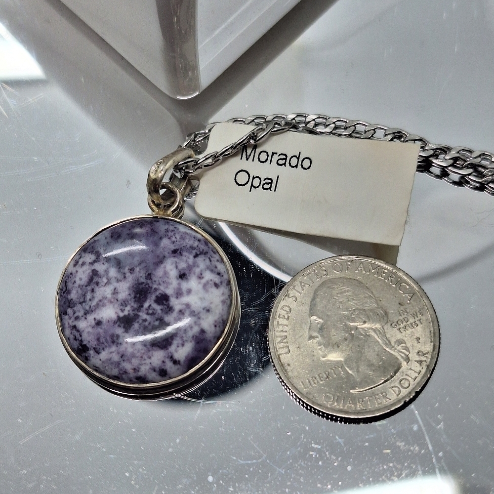 Morado opal purple pendant on a Sterling silver  20" curb chain. NEW